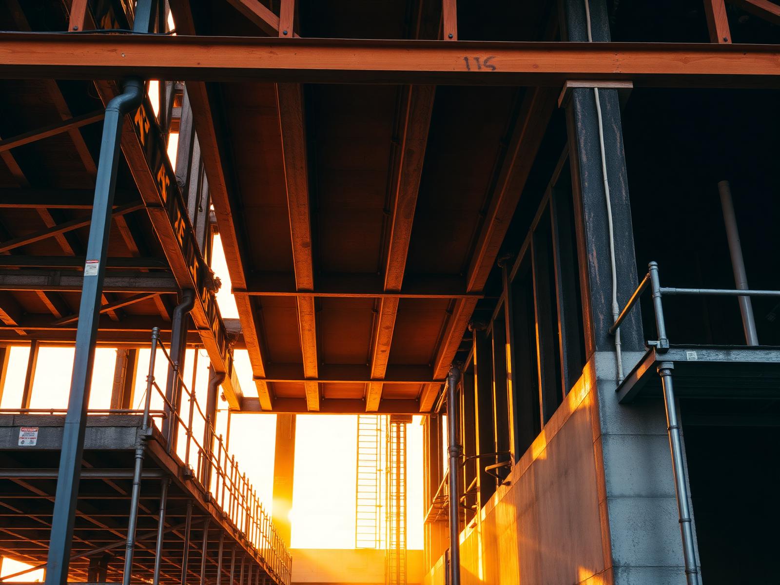 Restaurant storefront under construction at golden hour